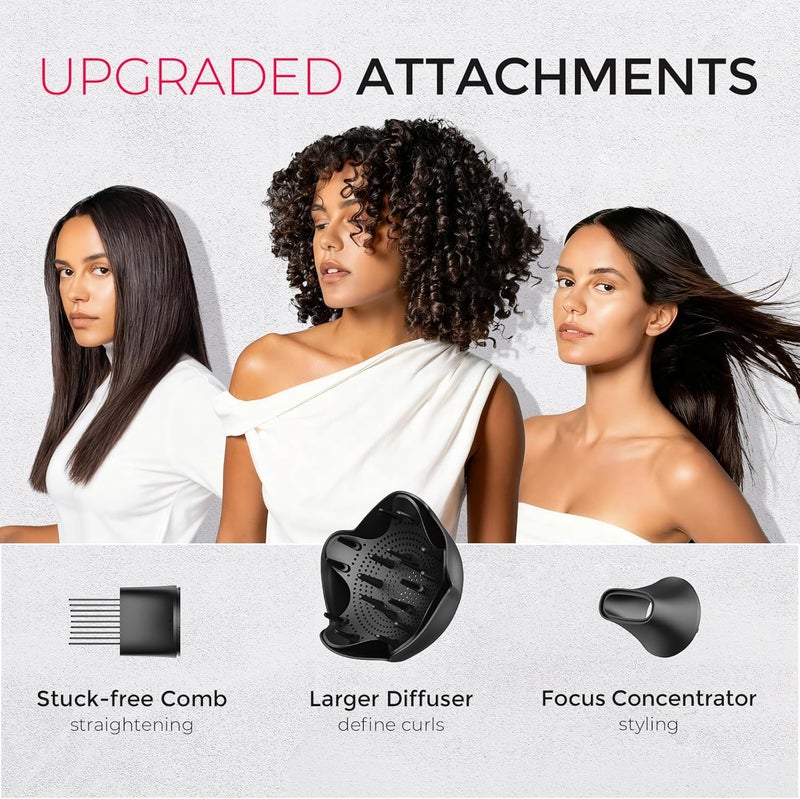 TYMO Diffuser Hair Dryer Blow Dryer - 300 Million Ionic Hairdryer with Diffuser & Comb Attachment for Curly Hair, Professional Blowdryer for Women, Cool Air Button, Small Travel Lightweight, Black - Image 3